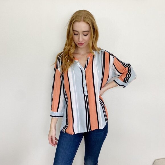 Nine West the Missy Stripe 3/4 Sleeve Blouse XL top - Picture 1 of 3
